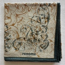 VTG Handkerchief light Brown Cotton line Art Baroque Pattern Pocket Square 18"