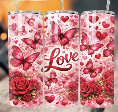 Butterfly With Flowers Valentine's Day Tumbler, SS 20 oz Tumbler