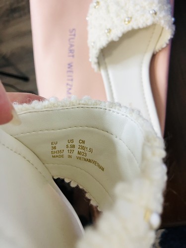 New STUART WEITZMAN Pearl Embellished White Flats Slides Sandals EU 36 US 5.5 - Picture 4 of 7