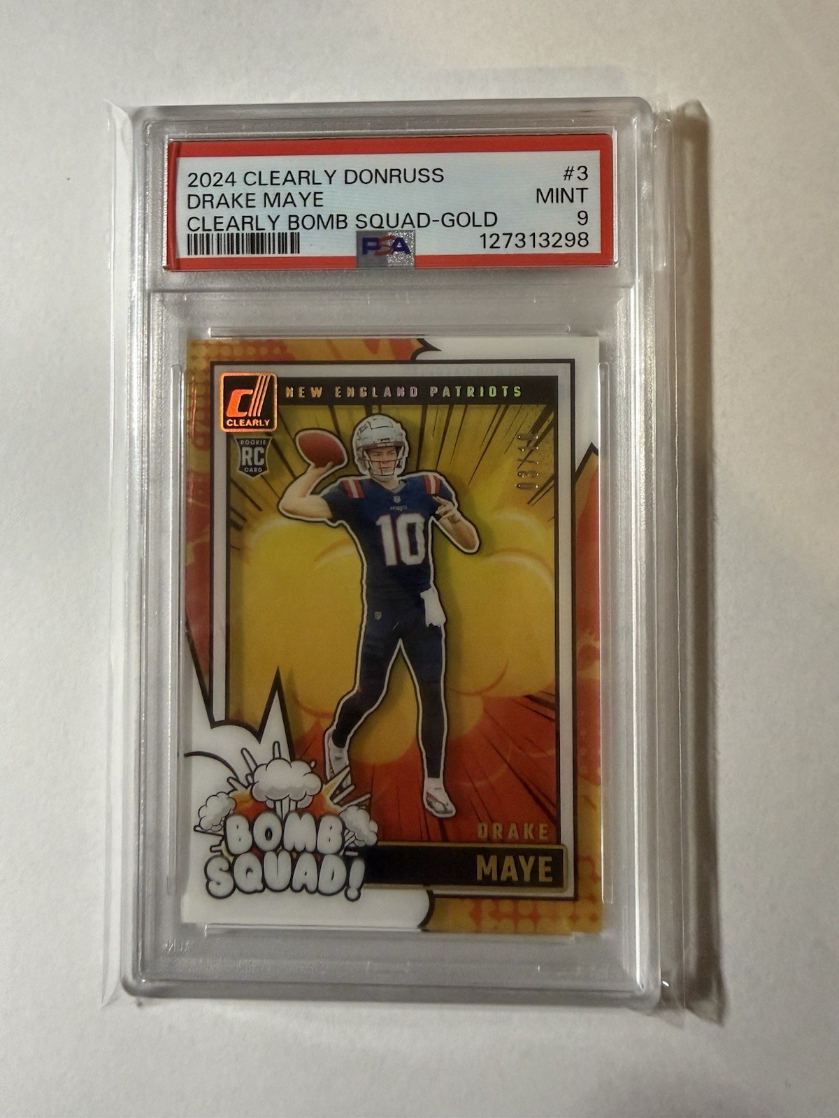 Drake Maye Panini Clearly Donruss Clearly Bomb Squad #3 Gold