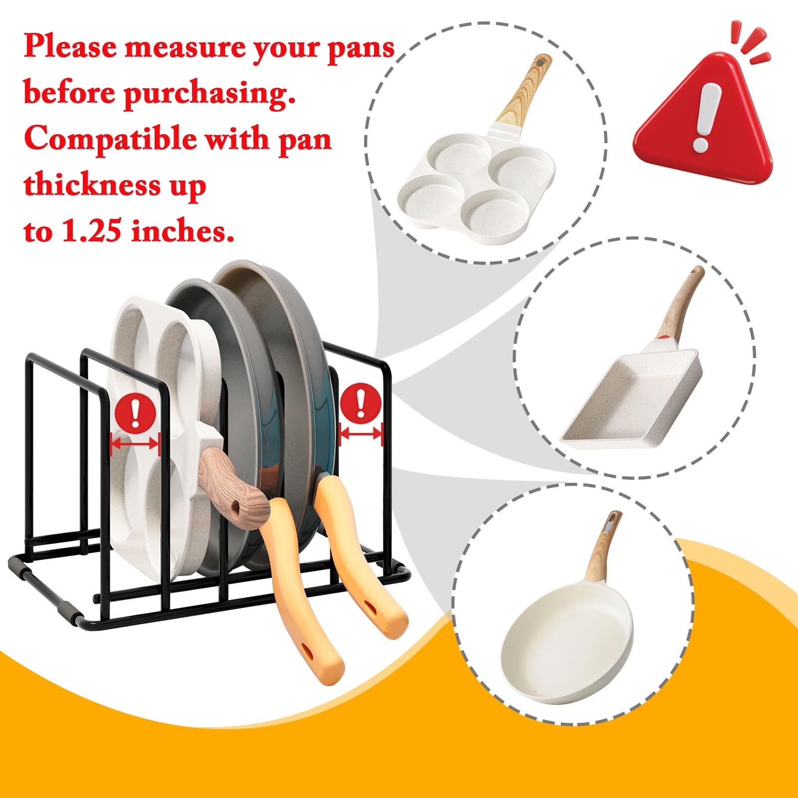 WUGEUSCH Kitchen Pan Organizer and Pot Rack, 5-Slot Steel Holder for Thin Pan...