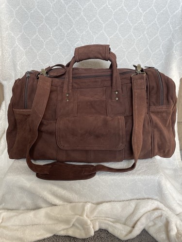 Talon Dual Zipper Vintage Brown Soft Leather Suede Duffle Gym Bag Unbranded
