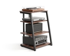 Design 4-Tier AV Media Stand Corner Shelf for Record Player Wooden Stereo Cab...