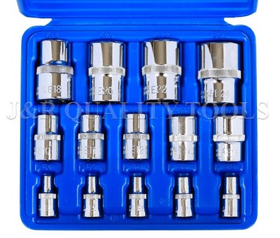14 Pc Female Torx Socket Set E4 E24 1/4'', 3/8'', 1/2'' Drive External Star Sockets
