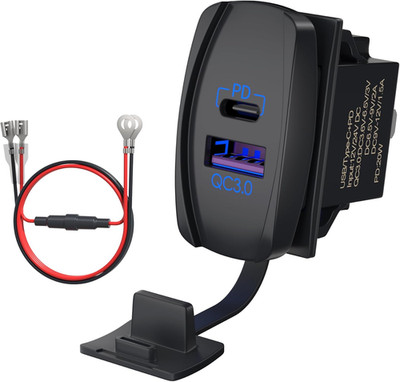 USB Rocker Switch 12V Waterproof USB C & QC 3.0 Dual Ports Outlet PD Charger Soc