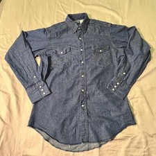 Wrangler Shirt Men s XL Blue Denim Pearl Snap Western Long-Sleeve Button