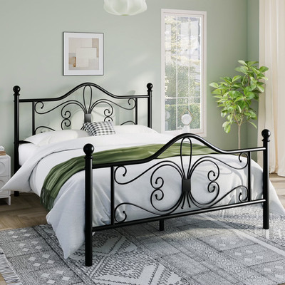 Twin Full Queen Metal Platform Bed Frame White Black Headboard Footboard Bedroom