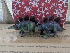 Lot of 2 Vintage Stegosaurus Dinosaur 8.5" PVC Plastic Toy Figure 2000