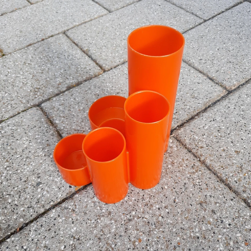 1970er Stiftehalter Utensilo orange Plastik Schreibtisch Ablagefäche - Bild 2 von 4