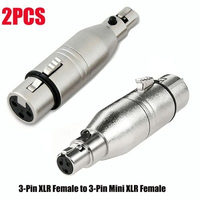 2PCS 3-Pin XLR Female to 3-Pin Mini XLR Female Mic Adapter Audio Connector