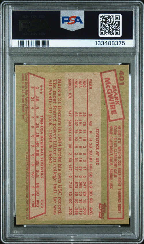 1985 Topps Mark McGwire Signed USA Rookie Baseball Card PSA 7 DNA 10 Certified view 4