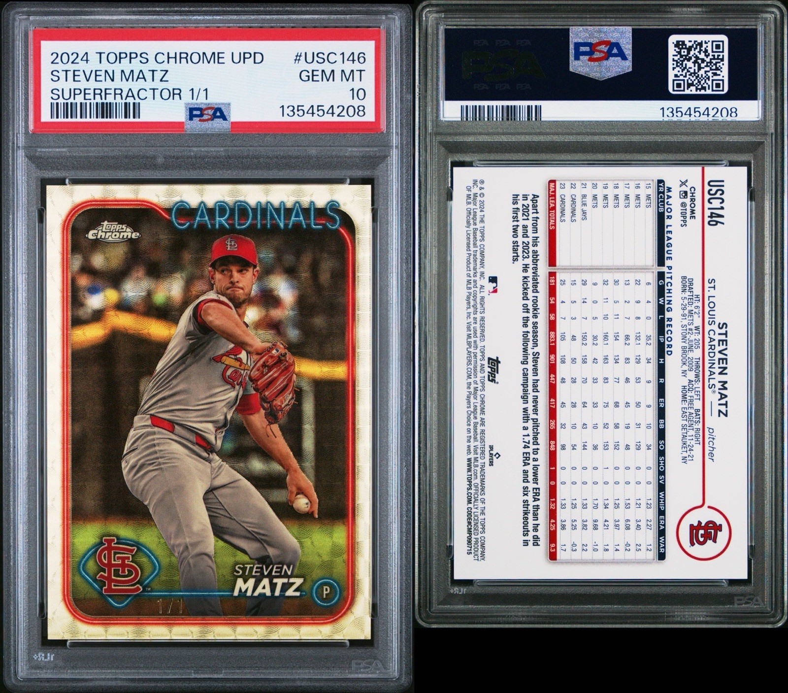 2024 TOPPS CHROME UPDATE #USC146 STEVEN MATZ SUPERFRACTOR 1/1 PSA 10 view 3
