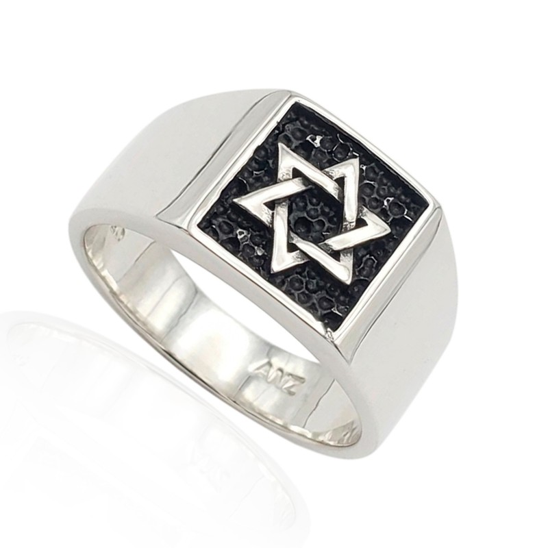 14k Solid White Gold Star of David Men's Ring 6 to 14 #R2308