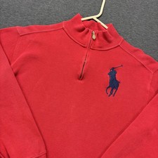 Polo By Ralph Lauren Sweater Boys 18-20 Red 1/4 Zip Big Pony Knit Pullover
