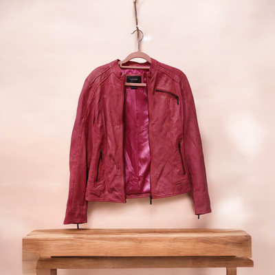 Manguun Pink Leather Jacket With Zipper Size 36/8