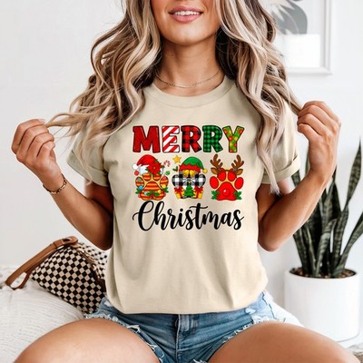 Merry Christmas Paw Prints Holiday Damen T-Shirt Festliche Grafik Tee