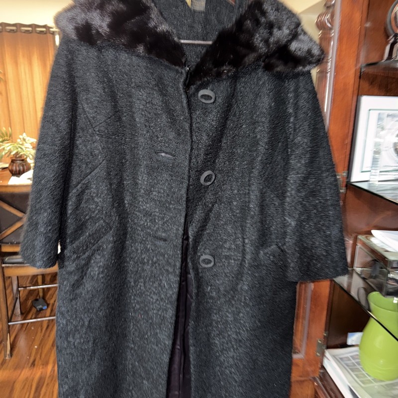 Vintage Hyman Costume Persian Lamb Fur Coat Mink Collar Passaic NJ Black