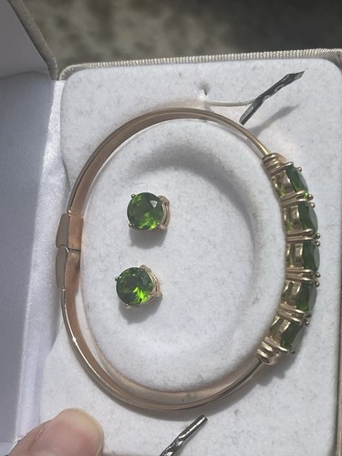 Set Bracciale E Orecchino Romano Con Scatola Gemma Verde Tono Oro Bellissimo  - Foto 5 di 6