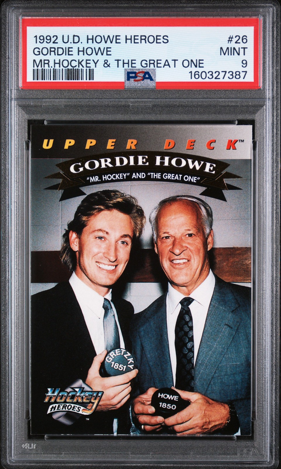 1992 UD HOWE HEROES MR.HOCKEY & THE GREAT ONE #26 GORDIE HOWE PSA 9