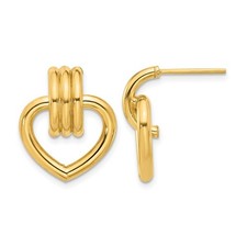 14k Yellow Gold Polished Heart Post Drop  Dangle Earrings L-20.2 mm, W-17.1 mm