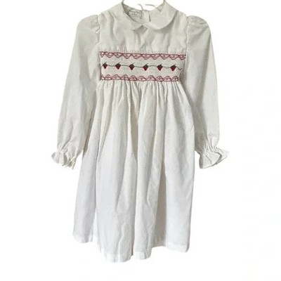 VTG Girls Smocked Strawberry Dress White Embroidered Easter Spring READ