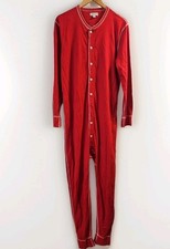 J. Crew Red 100 Cotton Mens M Union Suit Pajamas Button Closure Rear Flap