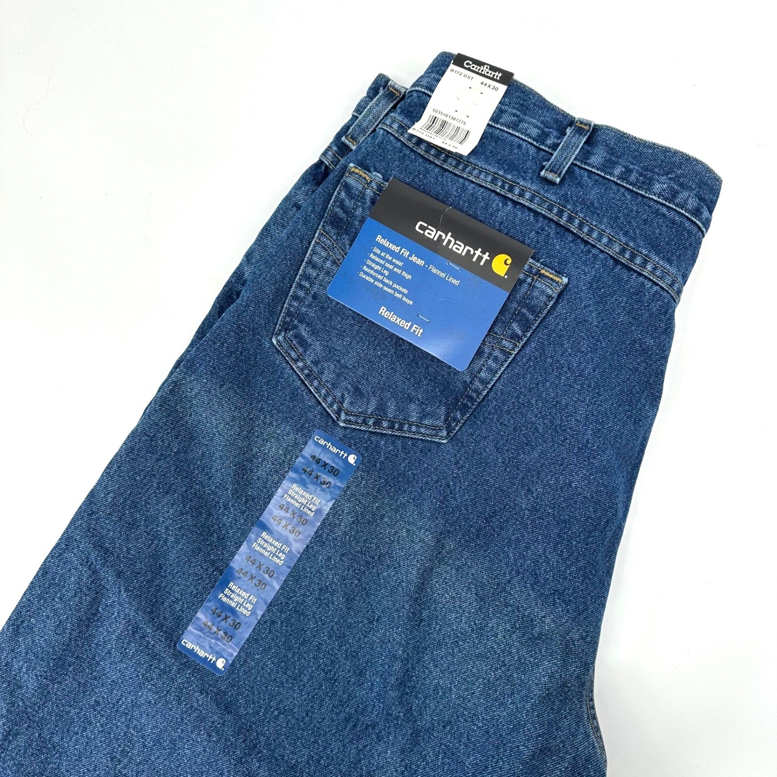 NWT Vntg Carhartt B172 DST Relaxed Fit Flannel Lined Jeans Mens 44x30 Blue Denim thumbnail 4