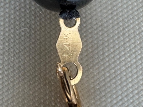 Vintage 14K Yellow Gold Black Onyx Beaded Strand Necklace 18 Inches - Picture 5 of 5