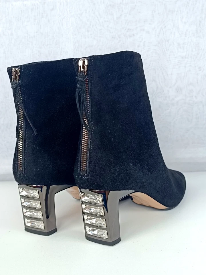 MIU MIU PRADA BOTINES NEGRO GAMUZA CRISTALES TACÓN JOYA EU41 Trendy OTOÑO - Imagen 3 de 4