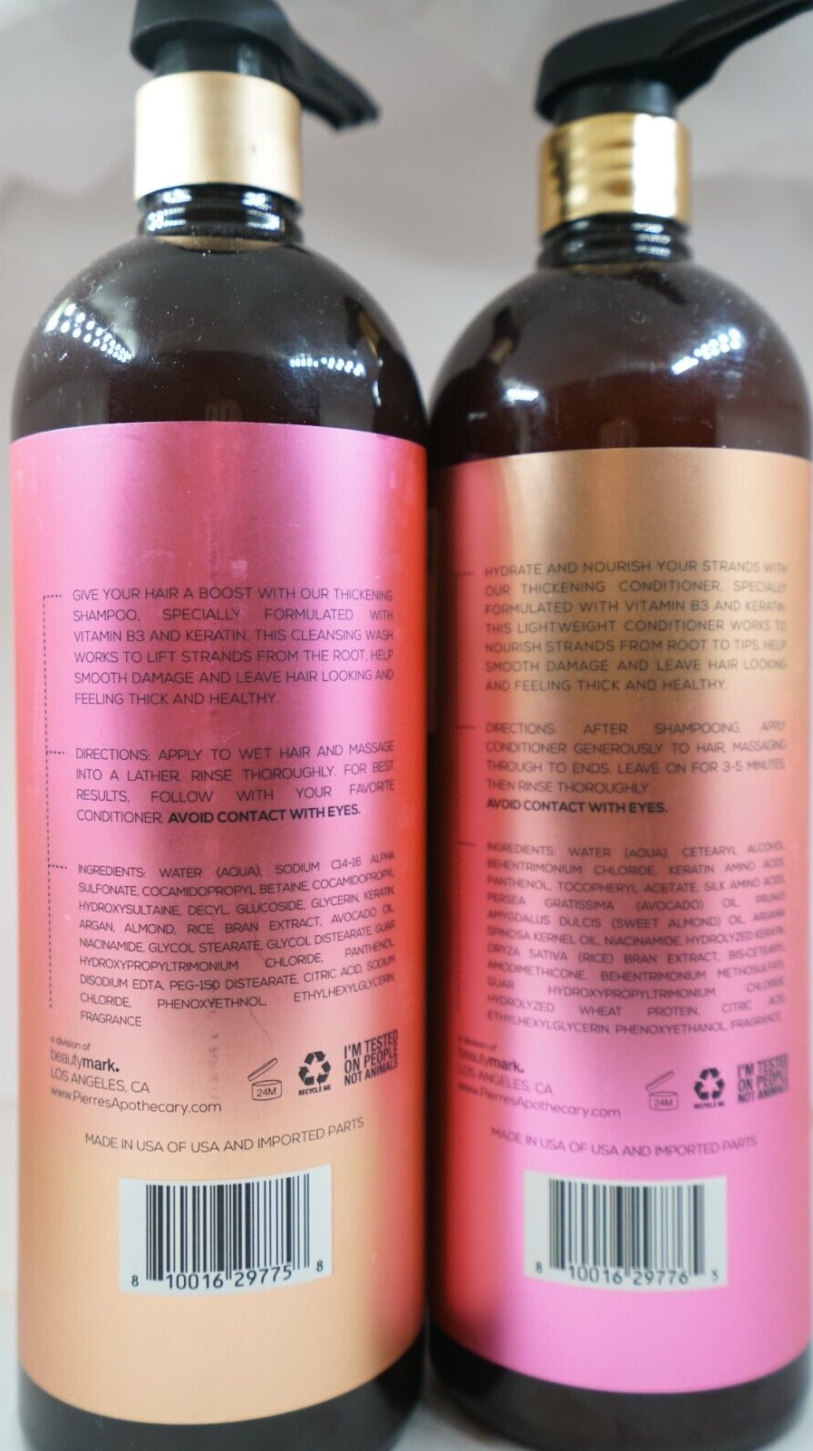 PIERRE'S APOTHECARY VITAMIN B3 + KERATIN SHAMPOO & CONDITIONER 33.8FLOZ