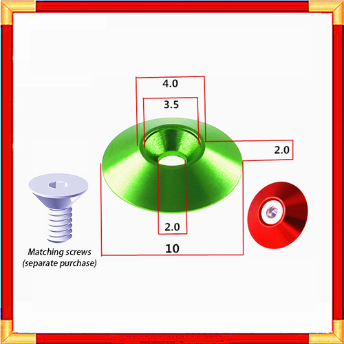 M2 Aluminum Alloy Washers Countersunk Head Umbrella Anodize Gasket Washer Metric - Picture 2 of 4