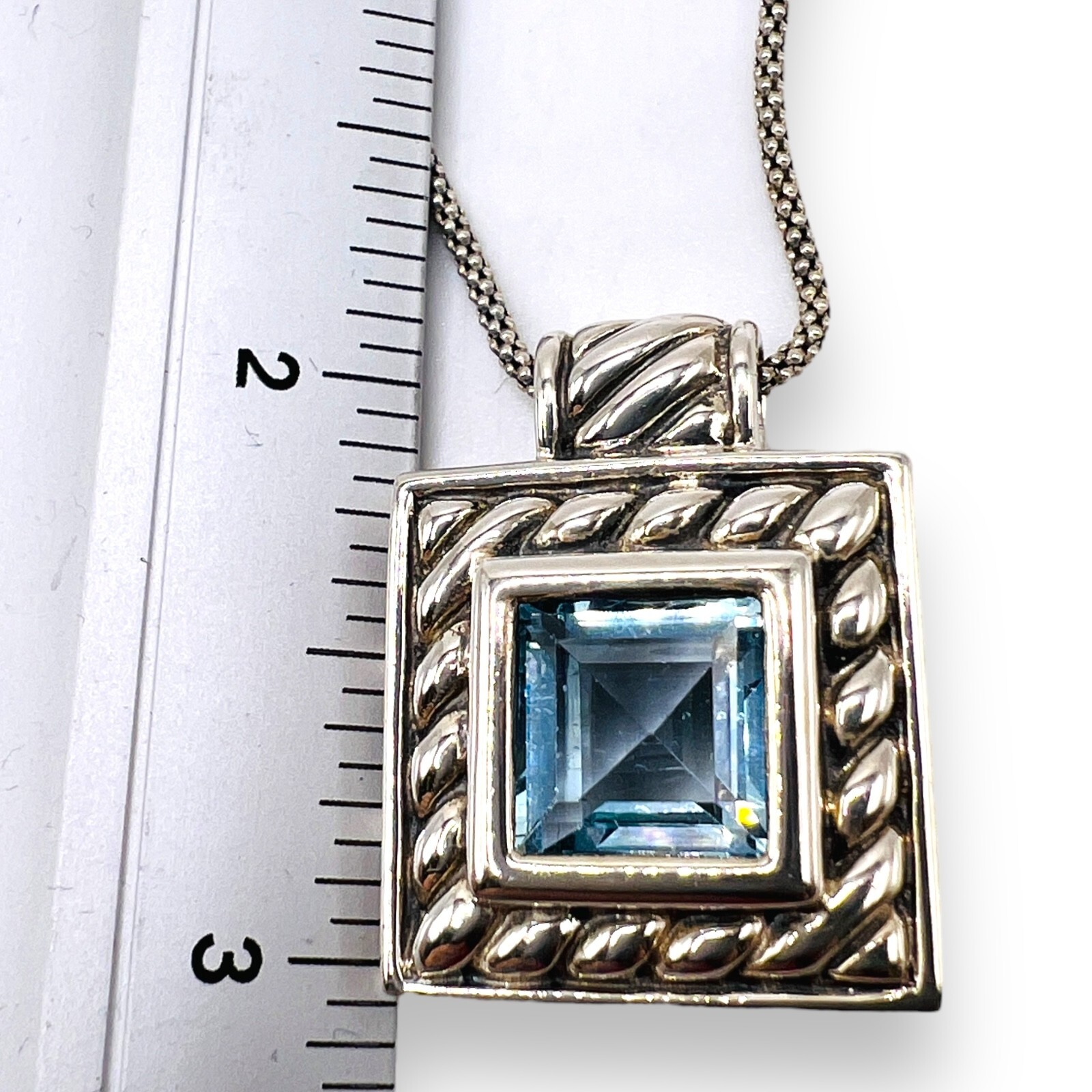 Solid 925 Oxidized Sterling Silver Blue Topaz Pen… - image 5