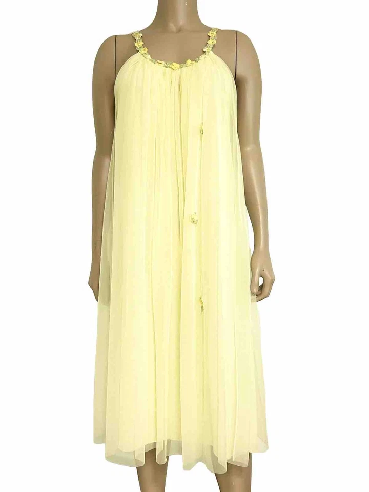 Vintage Gilead Sheer Net Dress Gown Yellow Flower Small Peasant Cottagecore - Image 2 of 4