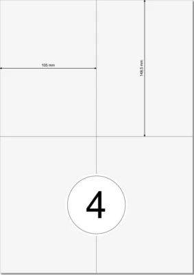 GIULIANI FORNITURE 100 FOGLI A4 CARTA ADESIVA 400 ETICHETTE 105x148,5 mm per INKJET e LASER