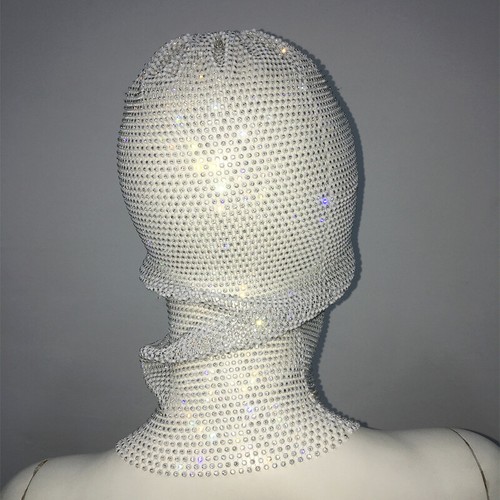 Ladies Glitter Rhinestone Face Mask Shiny Balaclava Crystal Headwear Sexy Club - Picture 16 of 28