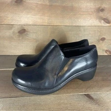 ecco womens size 39 shoes black leather slip on wedge comfort clogs