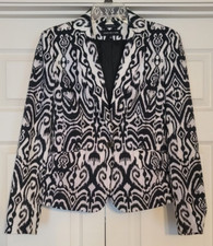 Jones New York Sz 4 Black White Blazer Lined Long Sleeve Stretch Abstract Print