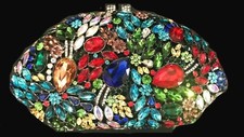 New Gold With Multi Color Crystal Hard Shell Clutch Bag
