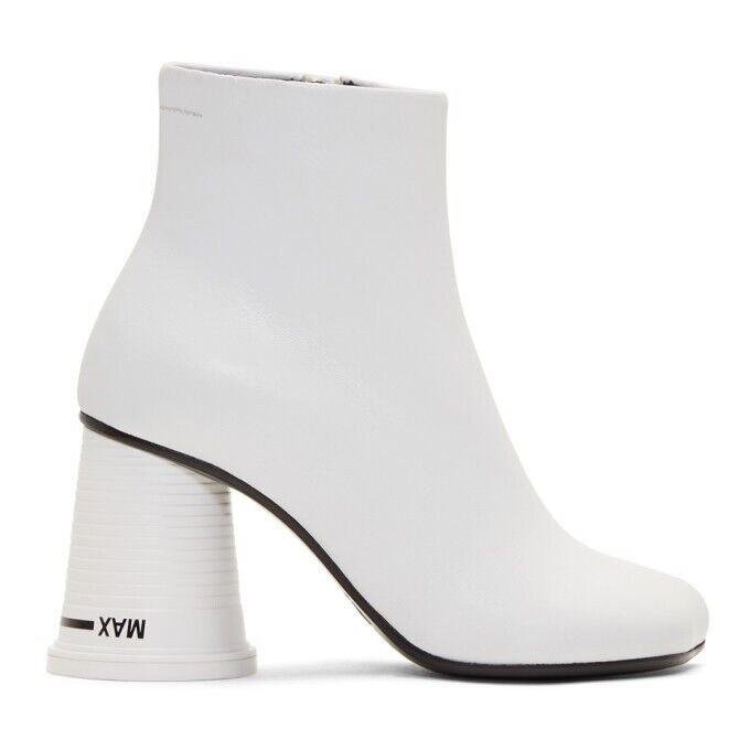 MM6 MAISON MARGIELA White Leather CUP TO GO Anatomic Ankle Boots