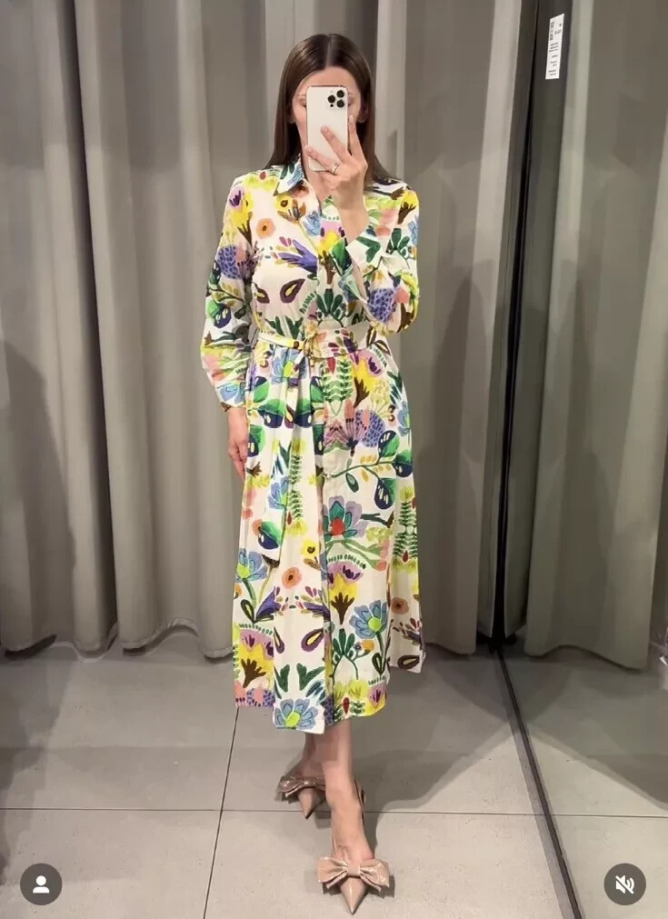 NWT_ZARA SS24 MIDI BELTED FLORAL PRINT POPLIN SHIRT DRESS XS NWT_ZARA SS24 MIDI BELTED FLORAL PRINT POPLIN SHIRT DRESS XS