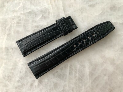 21mm/18mm Black Alligator Crocodile Embossed Leather Watch Strap Band
