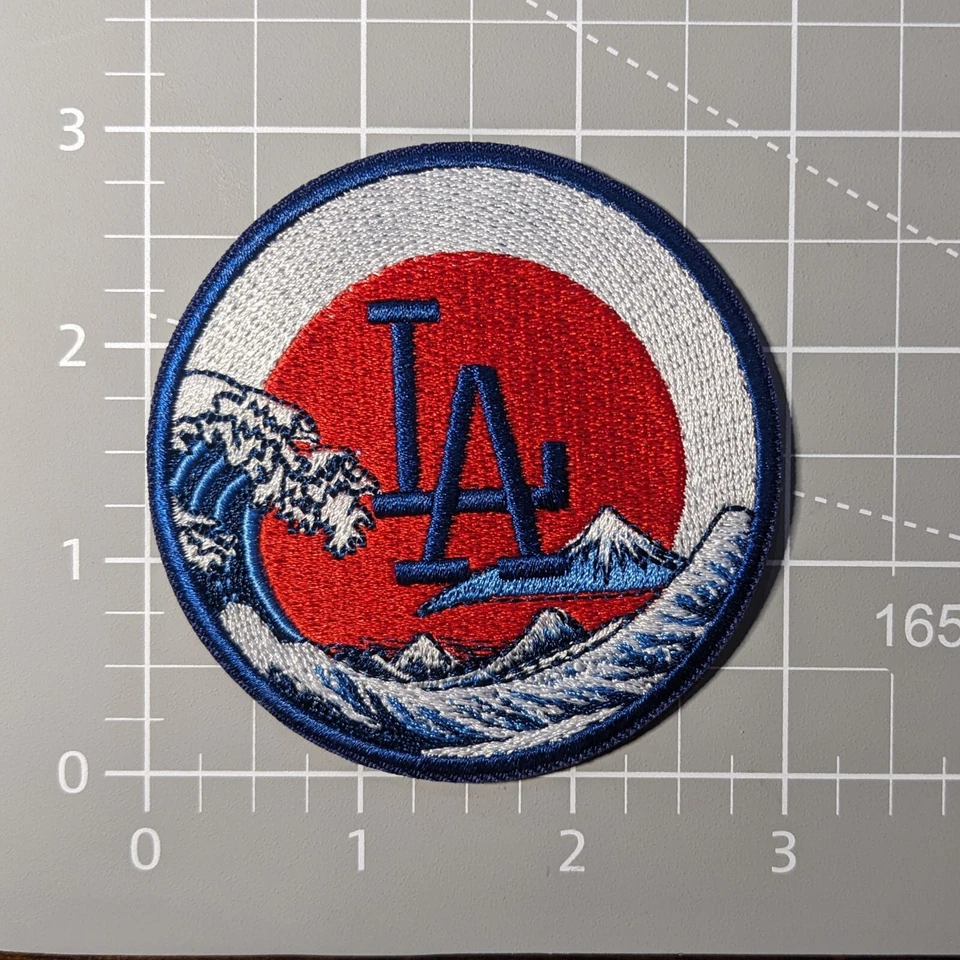 LA Patch Dodgers Baseball Japan Great Wave Red Sun Ohtani Embroidered Iron On 3" - Image 2 of 4