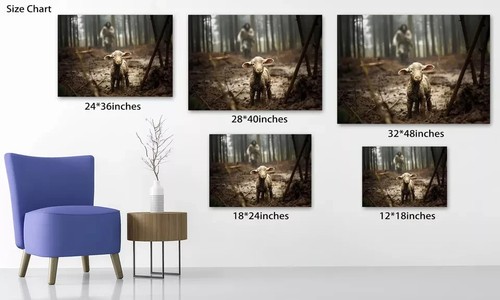 Jesus & Lamb Canvas Wall Art, Jesus Running After Lost Lamb Picture Canvas Pr... - Picture 5 of 7