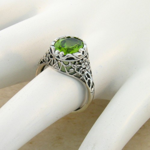 2 CT GENUINE PERIDOT 925 STERLING SILVER ART NOUVEAU STYLE FILIGREE RING 724z - Picture 2 of 2