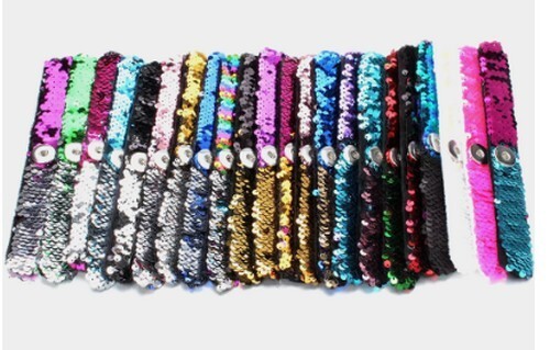 Snap Jewelry Slap Bracelets Reversible Glitter Kids Gift Party Favor Sequin 3pc - Picture 4 of 5