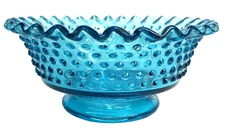 Fenton Teal Blue Glass Centerpiece Dish Bowl Hobnail Mid Century Modern 7" USA