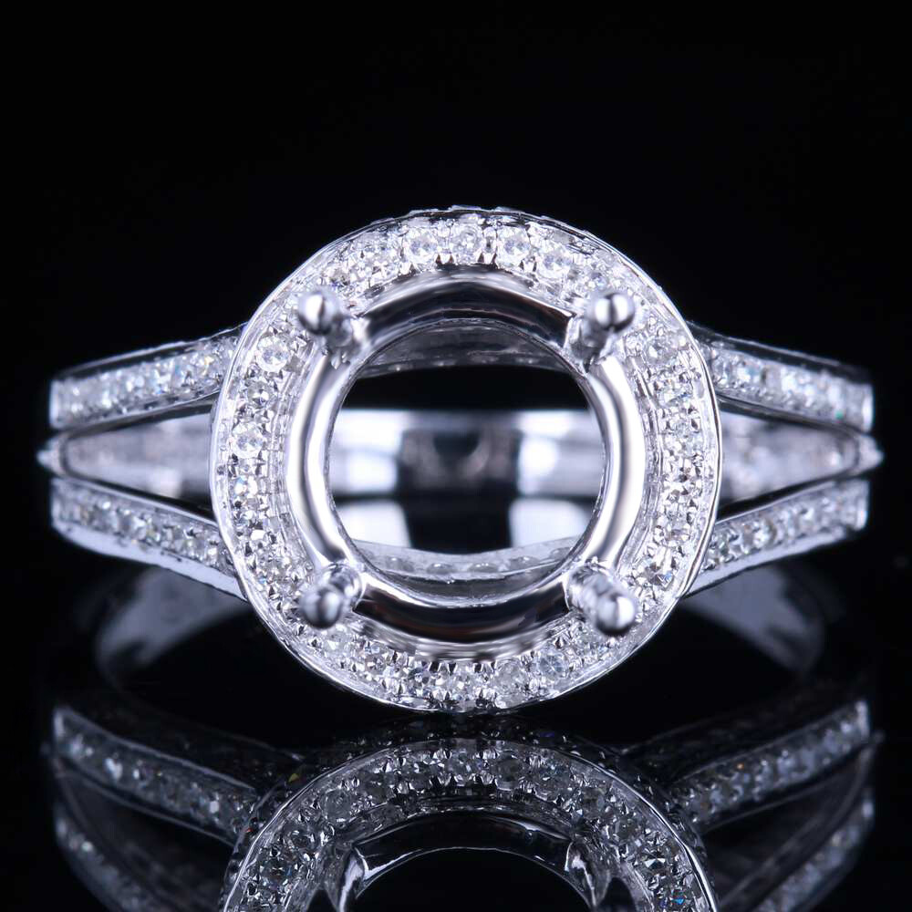 SOLID 10K WHITE GOLD ROUND DIAMONDS SEMI MOUNT