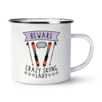 Beware VerrüCkte Schifahren Damen Emaille Becher Tasse Sport Lustig Skier Scherz