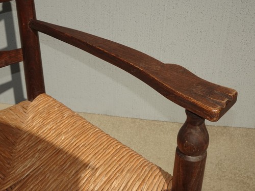 Vintage French Country Farmhouse Ladderback Rush Arm Chair w Claw Hand Rests - Picture 8 of 12