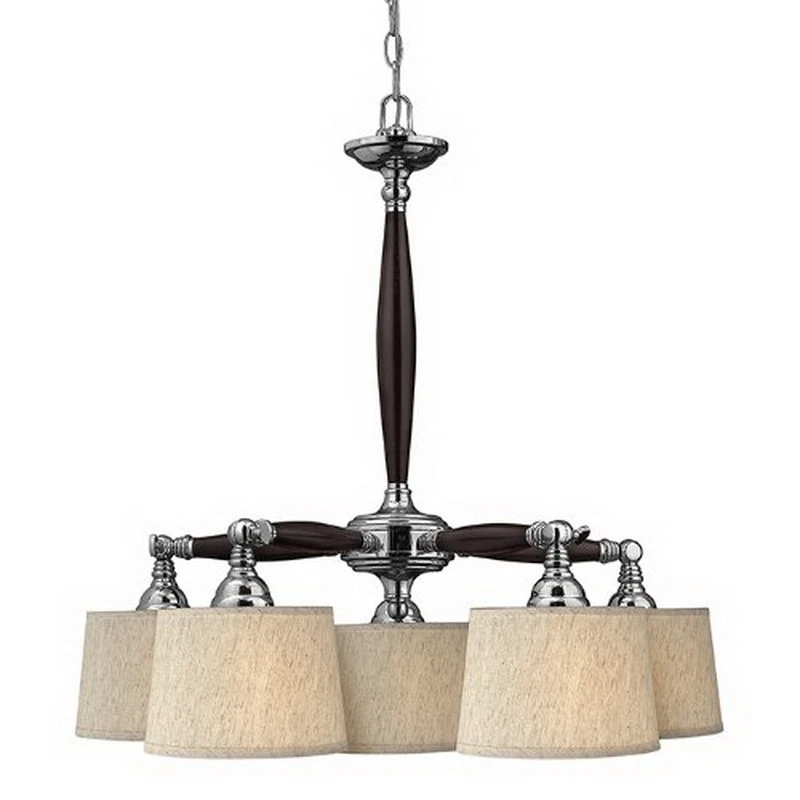 Hinkley Chrome With Walnut Wood Up Or Downlight 5 Light Chandelier Orig $600 - Image 2 of 3